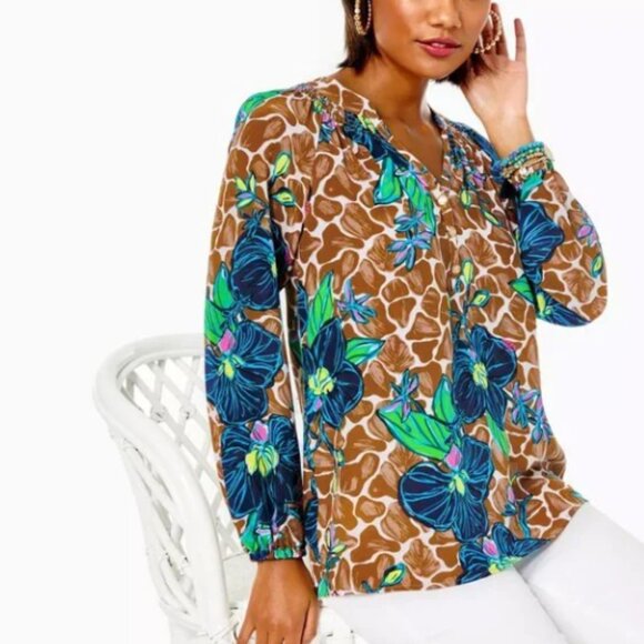 NWT Lilly Pulitzer Elsa Top Toffee Blooms in Paradise All Over Size XL - Picture 3 of 6